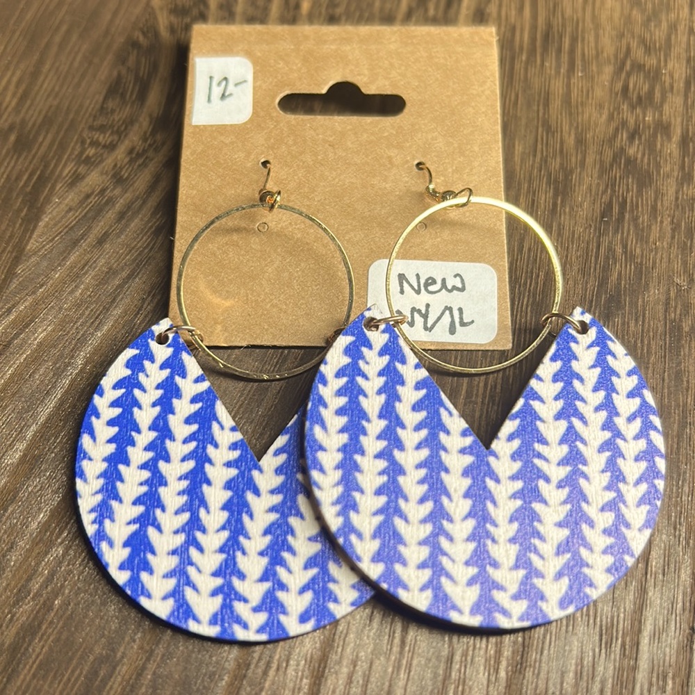 Blue and White Boho Dangle Earrings